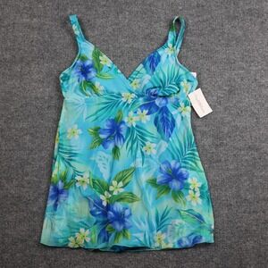 Mainstream Swimsuit Womens 16 Blue Hibiscus Floral One Piece Swimdress 82310